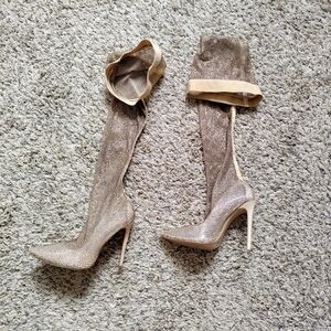 J Lo Over The Knee Broadway Rhinestone Sparkling Seemed stocking Shoes Sz 7,5